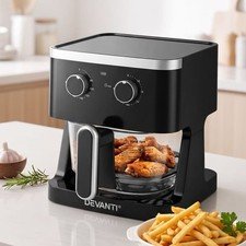 Devanti Air Fryer 4.5L 1350W Black/Silver 80-200°C Timer Removable Basket