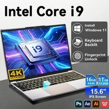 15.6″ Windows 11 Pro Laptop i9-9900 16GB RAM 512GB SSD Backlit Fingerprint