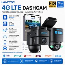 LAMTTO 4G LTE Dual Dash Cam 1080P Front & Inside Remote Live Stream Car Cameras