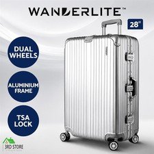 Wanderlite 28″ Luggage Trolley Travel Suitcase Set TSA Carry On Aluminum Silver