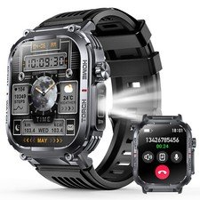 Military Rugged Smart Watch for Men (Call Receive/Dial) Tactical Fitness Tracker