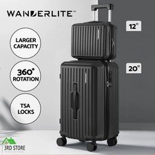 Wanderlite 2pcs Trunk Luggage Suitcase Travel Carry On TSA Lock 12″ 20″ Black