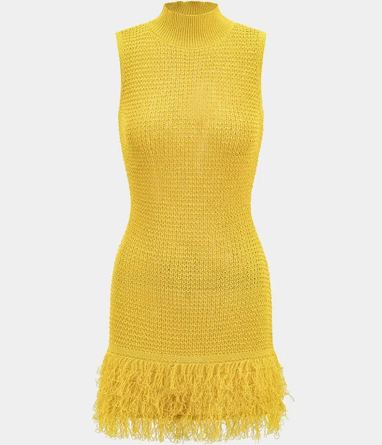 Micas Women’s Knit Fringe Sleeveless Slim Fit Bodycon Dress