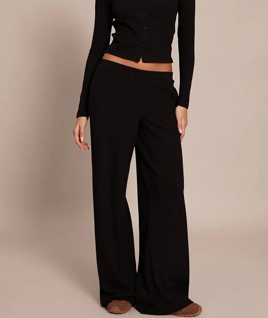 60% off | Women’s Rib Drawstring Low Rise Straight Leg Trousers