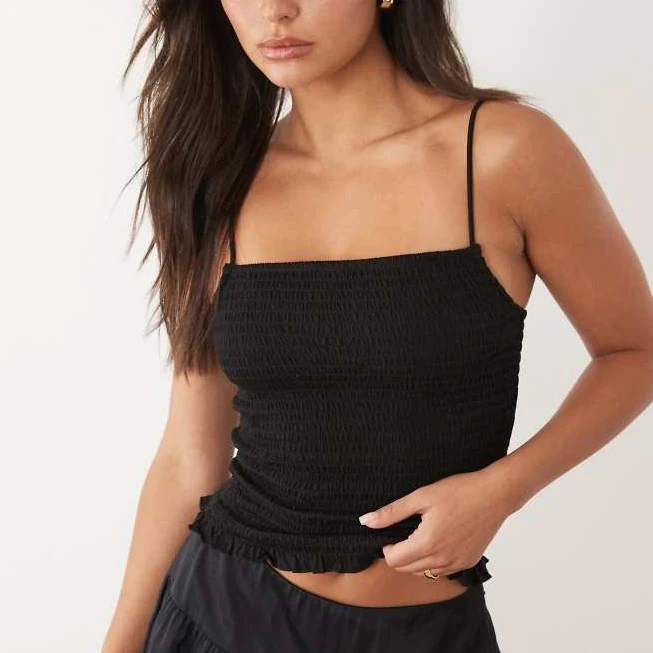 50% off | ASOS Design Shirred Cami Top with ruffle Hem