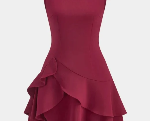 Asymmetrical Round Neck Ruffle Hem Sleeveless Mini Dress