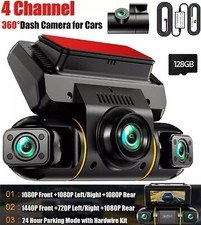 4CH Dash Cam 4 Channel 360°Front Rear Inside DashCam, FHD 1080P Car Camera 128GB
