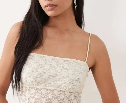 44% off | ASOS Design Buttermilk-Yellow Lace Square Neck Strappy Cami Top