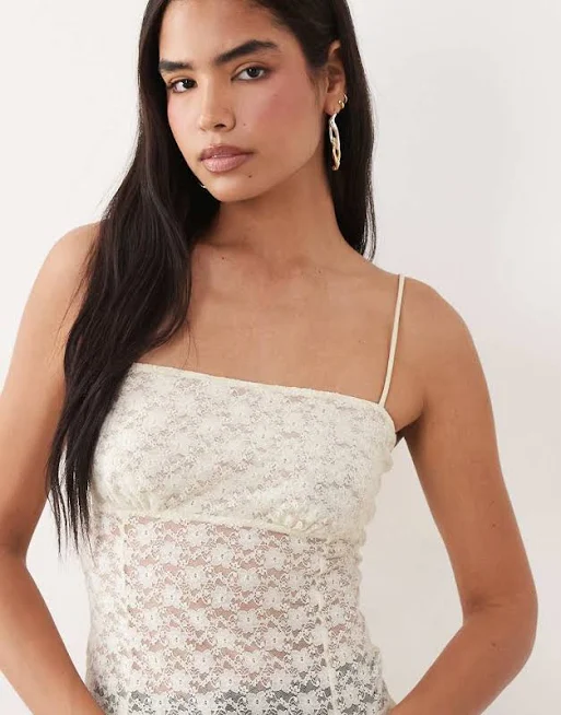 44% off | ASOS Design Buttermilk-Yellow Lace Square Neck Strappy Cami Top