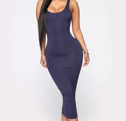 40% off | Sleeveless Rayon Blend Scoop Neck, Your Needs Met Dress in Navy, Size XL, | Fashion Nova