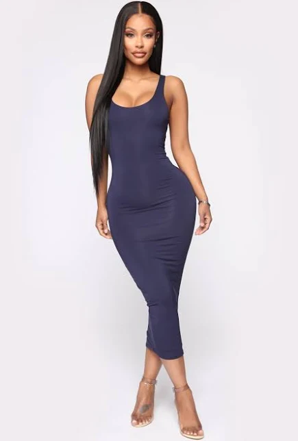 40% off | Sleeveless Rayon Blend Scoop Neck, Your Needs Met Dress in Navy, Size XL, | Fashion Nova