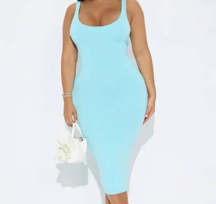 40% off | Double Lined Sleeveless Rayon Blend Scoop Neck, Your Needs Met Dress in Light Blue, Size S, | Fashion Nova