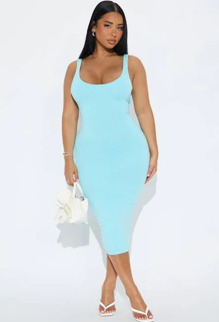 40% off | Double Lined Sleeveless Rayon Blend Scoop Neck, Your Needs Met Dress in Light Blue, Size S, | Fashion Nova