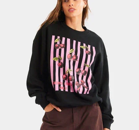 40% off | Edited Women’s Drop Shoulder Crew Neck Printed Sweater, Black Print, Size 8