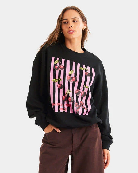 40% off | Edited Women’s Drop Shoulder Crew Neck Printed Sweater, Black Print, Size 8