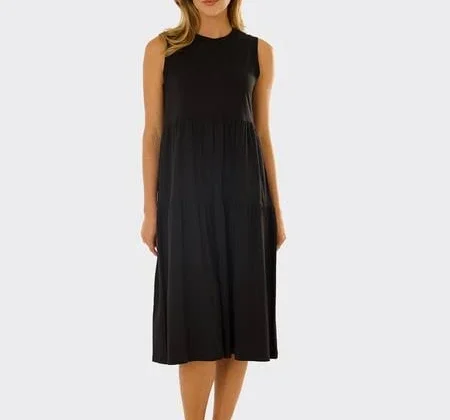 40% off | Edited Women’s Sleeveless Tiered Midi Dress, Black, Size 10