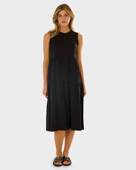 40% off | Edited Women’s Sleeveless Tiered Midi Dress, Black, Size 10