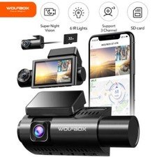 WOLFBOX 3 Channel Dash Cam 4K Front and Rear Dash Camera WiFi GPS W/Free SD Card