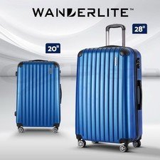 68% off | Wanderlite 2pc Luggage Trolley Travel Set Suitcase Carry On TSA Lightweight Blue