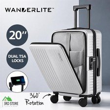 Wanderlite 20″ Luggage Suitcase Front Pocket Travel Carry On Dual TSA Silver