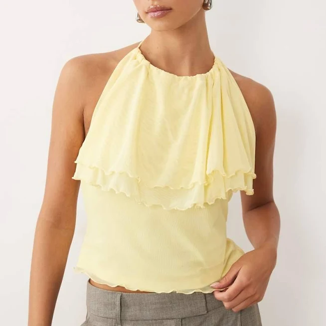 50% off | ASOS Design Mesh ruffle Halter Cami Top