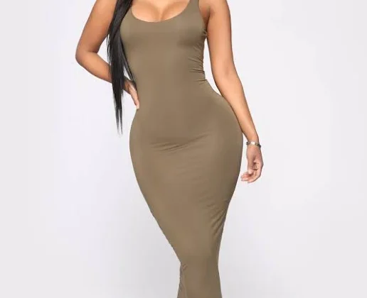 40% off | Sleeveless Rayon Blend Scoop Neck, Your Needs Met Dress in Olive, Size S, | Fashion Nova