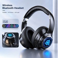 Bluetooth 5.2 Wireless Headphones HiFi Gaming Headset Rechargeable Mic LED AU