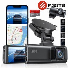 PACESETTER 4K Dash Cam Front and Rear Car DVR Dash Camera Recorder W 64Gb Card
