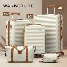 32% off | Wanderlite 5pcs Luggage Suitcase Set Trolley Travel TSA Hard Case White Brown