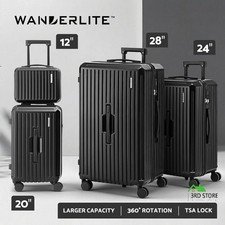 Wanderlite 4pcs Trunk Luggage Suitcase Set Travel Carry On TSA Lock Black