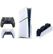 Sony Playstation 5 Slim Disc 1TB Console Bundle with White & Gray Camo Controllers and DualSense Charging Station, 4K-TV Gaming – SNY-BD-PS5SLIM (