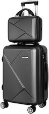 2Pcs Luggage Set(12/20), Trolley Suitcase, Black | Hard Case Shell, Travel Strap
