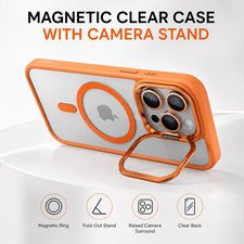 Magnetic Shockproof Clear Phone Case for iPhone 11-17 Pro Max Camera Stand Ring