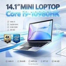 14.1″ Ultra Slim Laptop Intel i9-10980HK Win11 Pro 16GB 128GB SSD FHD WiFi6 BT5.