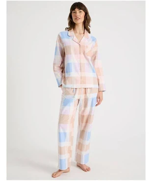 Soho Flannelette Pyjama Set in Blue Check Print Multi XS