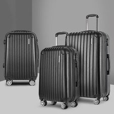 Wanderlite 3pcs Luggage Trolley Set Travel Suitcase TSA Lock Hard Shell Black