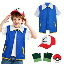Kids Boys Pokemon Ash Ketchum Costume Girls Book Week Cosplay Outfit Fancy Dress