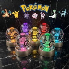 Pokemon 3D Crystal Ball LED Night Light Glass Lamp RGB Base Glass Orb Pokeball