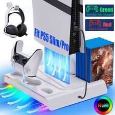 PS5 Slim Stand Cooling Fan Dual Controller Charging Dock White FAST PS5 Charger