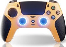 Yellow Wireless Controller Compatible for PS5/Pro/Slim/PC, Gradient Color RGB mo